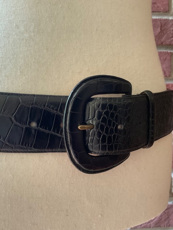 Vintage Lauren Ralph Lauren Wide Black Croc-Embossed Italian Leather Belt Size L main image 10